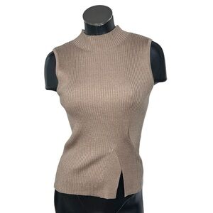 NWOT KERISMA Tan Sleeveless Wool Blend Mock Knit Ribbed Top Women's Size S